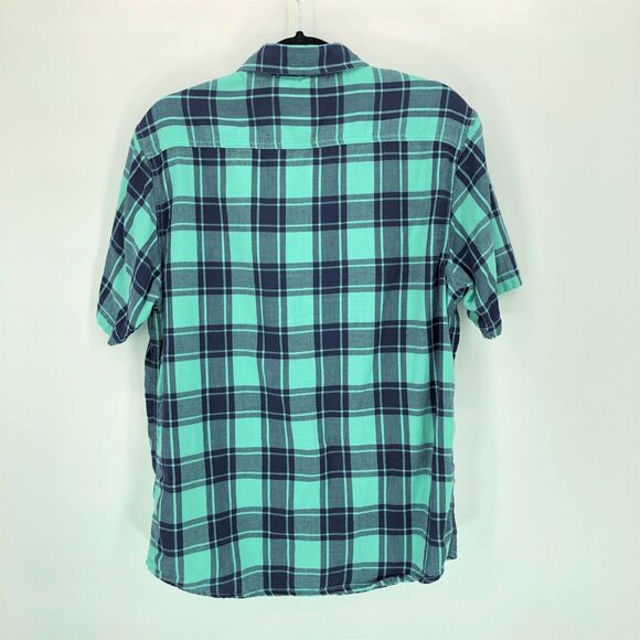True Grit Plaid Shirt Mens M Green Muslin Cotton Gauze Short Sleeve Button Up - Picture 2 of 6